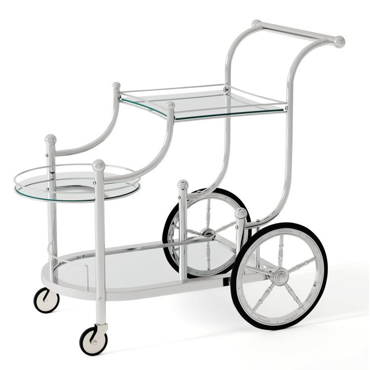 3-Tier Home Bar Serving Cart on Wheels with Mirrored Shelves 3-Tier Home Bar Serving Cart on Wheels with Mirrored Shelves