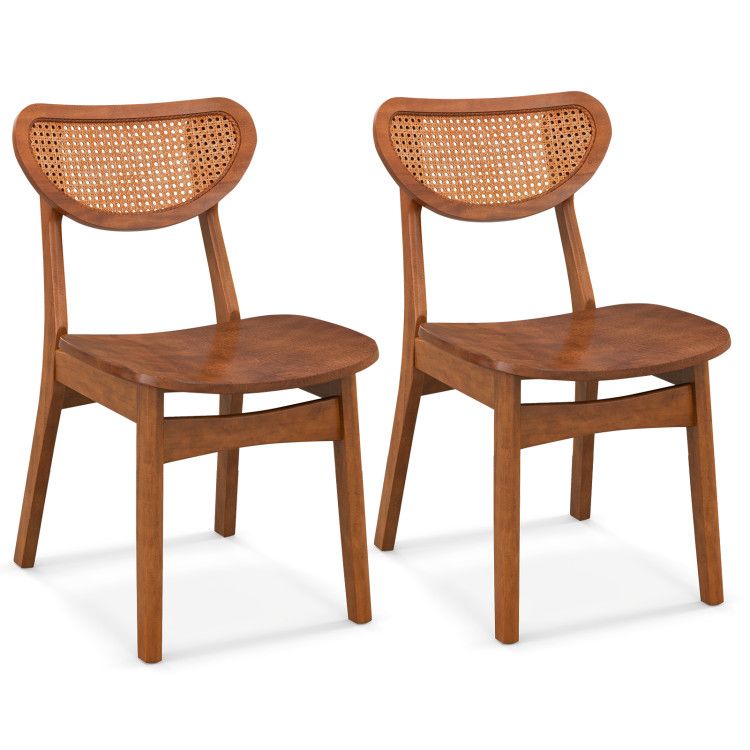 Wooden Dining Chair Set of 2 with Breathable Mesh Cane Backrest Wooden Dining Chair Set of 2 with Breathable Mesh Cane Backrest