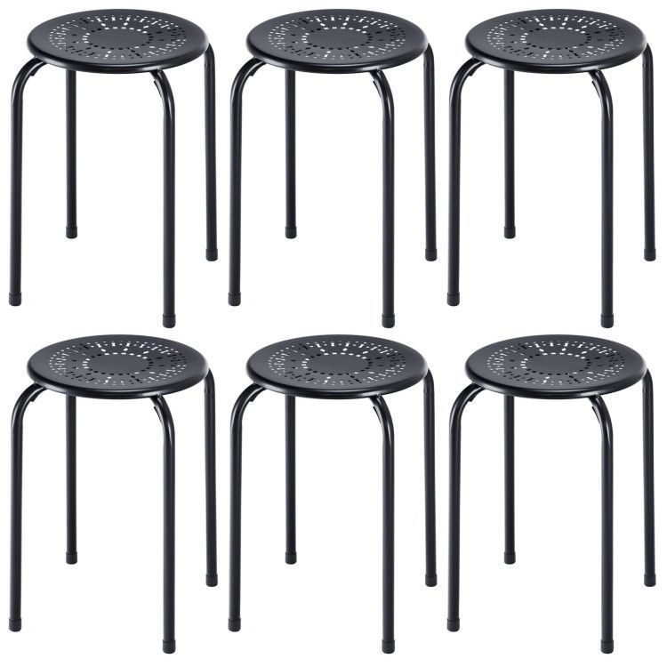 6-Pack Stackable Multifunctional Daisy Design Backless Round Metal Stool Set 6-Pack Stackable Multifunctional Daisy Design Backless Round Metal Stool Set