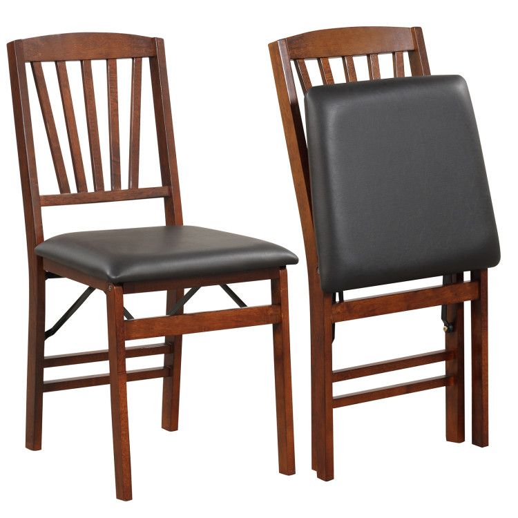 Set of 2 Folding Chairs with Padded Seat and Rubber Wood Frame Set of 2 Folding Chairs with Padded Seat and Rubber Wood Frame