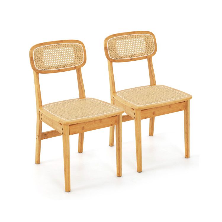 Set of 2 Rattan Dining Chairs with Simulated Rattan Backrest Set of 2 Rattan Dining Chairs with Simulated Rattan Backrest