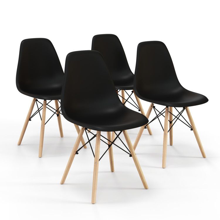 Set of 4 Modern Armless Dining Chairs Plastic Chairs with Wood Legs Set of 4 Modern Armless Dining Chairs Plastic Chairs with Wood Legs