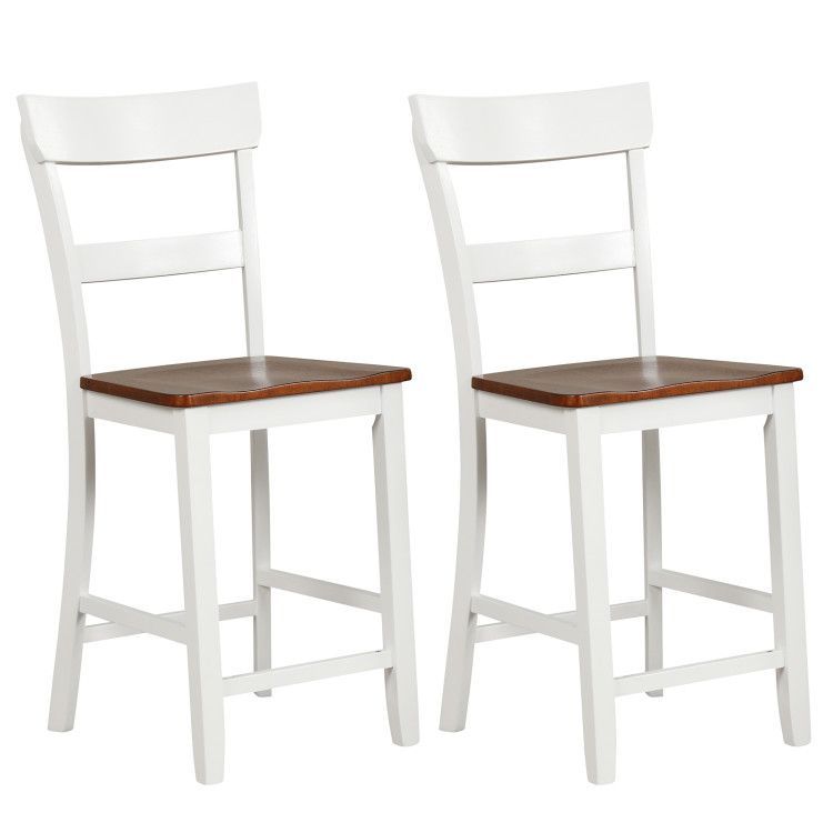Farmhouse Dining Bar Stool Set of 2 with Solid Rubber Wood Frame Farmhouse Dining Bar Stool Set of 2 with Solid Rubber Wood Frame