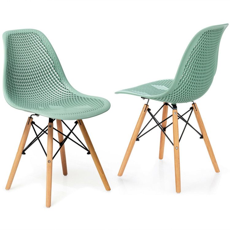2 Pieces Modern Plastic Hollow Chair Set with Wood Leg 2 Pieces Modern Plastic Hollow Chair Set with Wood Leg