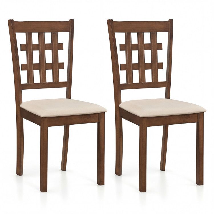Set of 2 Wood Kitchen Chairs with Faux Leather Upholstered Seat Set of 2 Wood Kitchen Chairs with Faux Leather Upholstered Seat