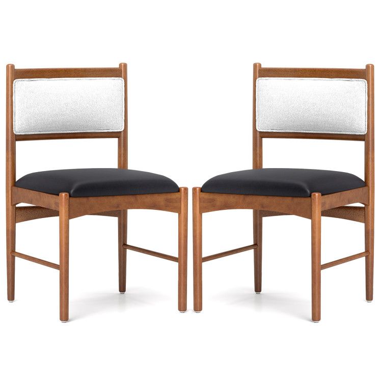Wooden Dining Chair Set of 2 with Rubber Wood Frame and Faux Sherpa Backrest