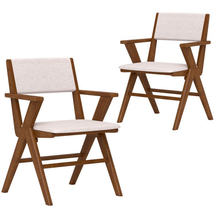 Wooden Dining Chair with Rubber Wood Frame Set of 2