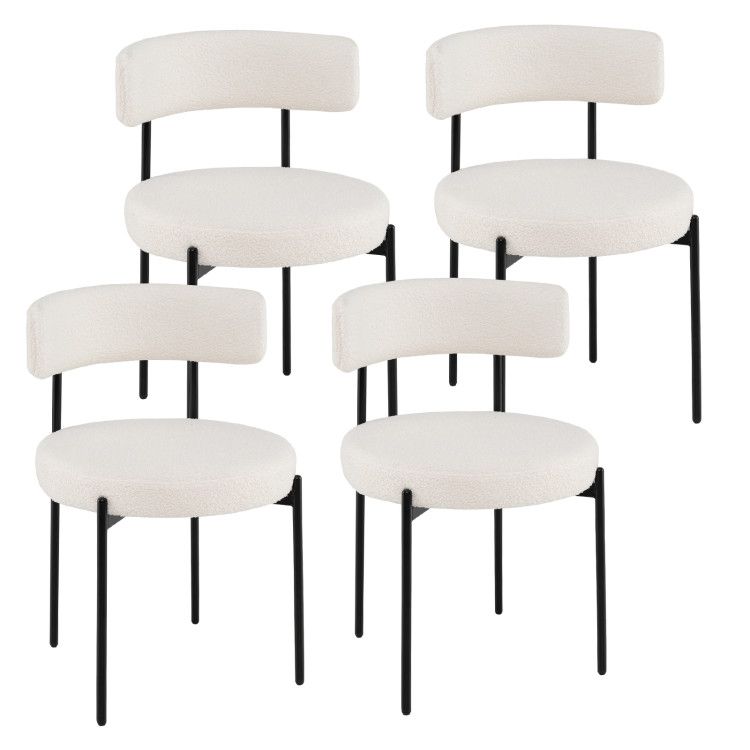 Boucle Dining Chair with Curved Backrest and Metal Legs Set of 4 Boucle Dining Chair with Curved Backrest and Metal Legs Set of 4