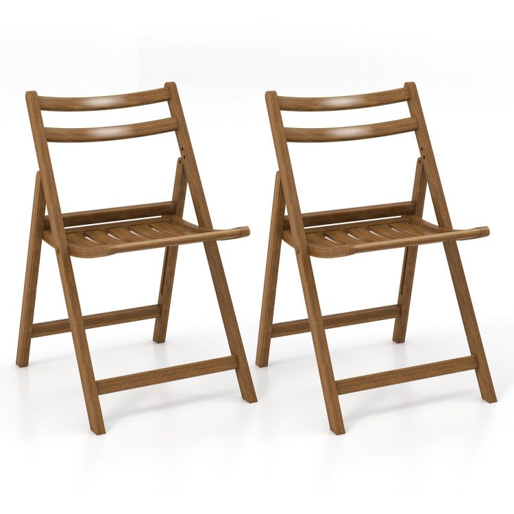 Folding Dining Chair Set of 2 with Rubber Wood Frame and Slatted Seat Folding Dining Chair Set of 2 with Rubber Wood Frame and Slatted Seat