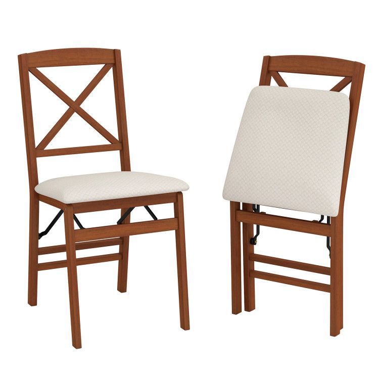 Folding Dining Chairs Set of 2 with Padded Seat and Rubber Wood Frame Folding Dining Chairs Set of 2 with Padded Seat and Rubber Wood Frame