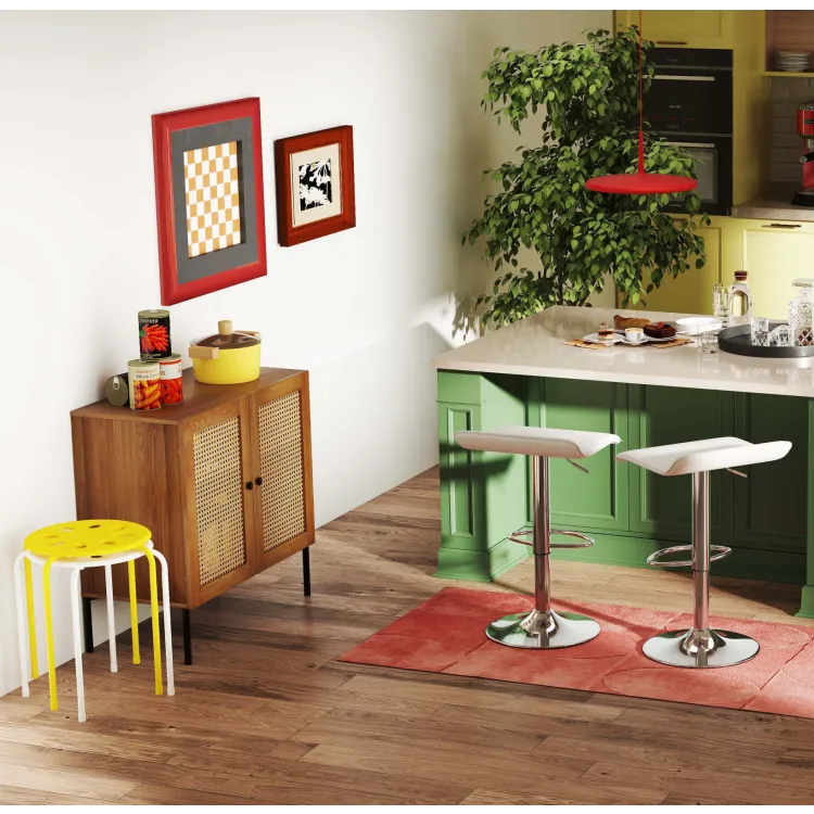 5-Piece Kitchen & Dining Bundle: Adjustable Bar Stools (Set of 2) + Stackable Stools (Set of 6) + Rattan Storage Sideboard 5-Piece Kitchen & Dining Bundle: Adjustable Bar Stools (Set of 2) + Stackable Stools (Set of 6) + Rattan Storage Sideboard