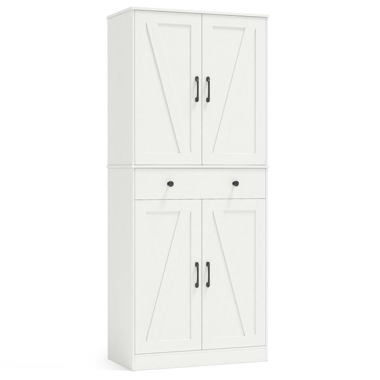 72 Inch Tall Modern Farmhouse Cupboard Cabinet with 4 Barn Doors