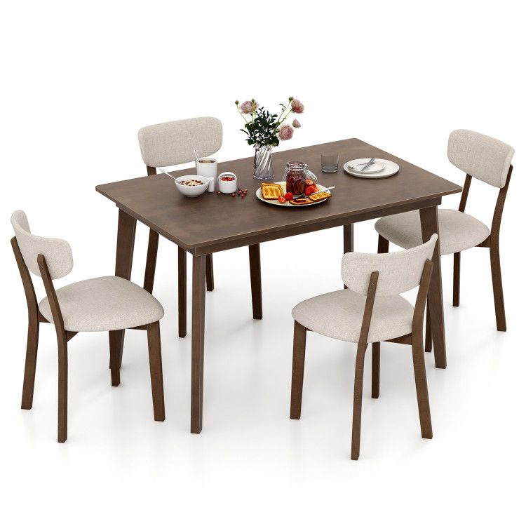 5-Piece Dining Table Set for 4 with Rubber Wood Frame and Padded Set 5-Piece Dining Table Set for 4 with Rubber Wood Frame and Padded Set