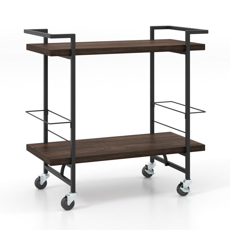 2-Tier Home Bar Cart with Lockable Wheels and Heavy-Duty Metal Frame