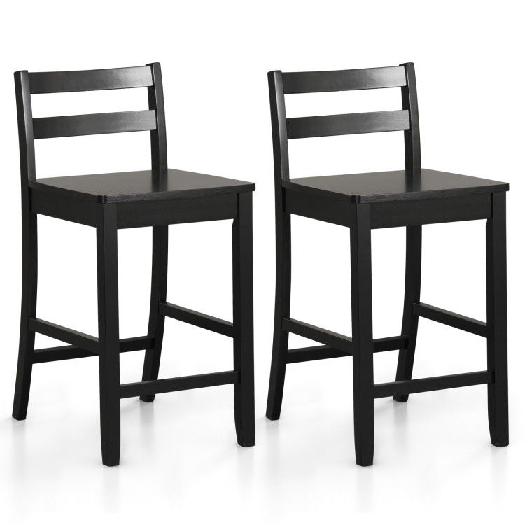 Wooden Bar Stools Set of 2 with Ergonomic Backrest and Footrest