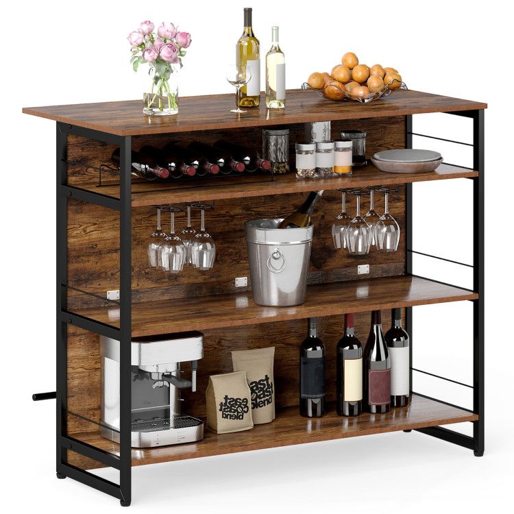 4-Tier Mini Bar Kitchen Island with Footrest and Wine Rack 4-Tier Mini Bar Kitchen Island with Footrest and Wine Rack