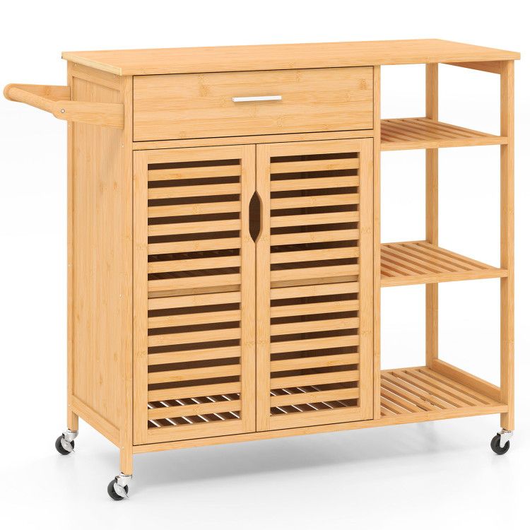 Kitchen Island Cart on Wheels with Sturdy Bamboo Frame Kitchen Island Cart on Wheels with Sturdy Bamboo Frame