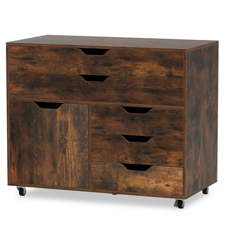 Modern Vertical 5-Drawer Mobile Chest with Door 5 Casters Modern Vertical 5-Drawer Mobile Chest with Door 5 Casters