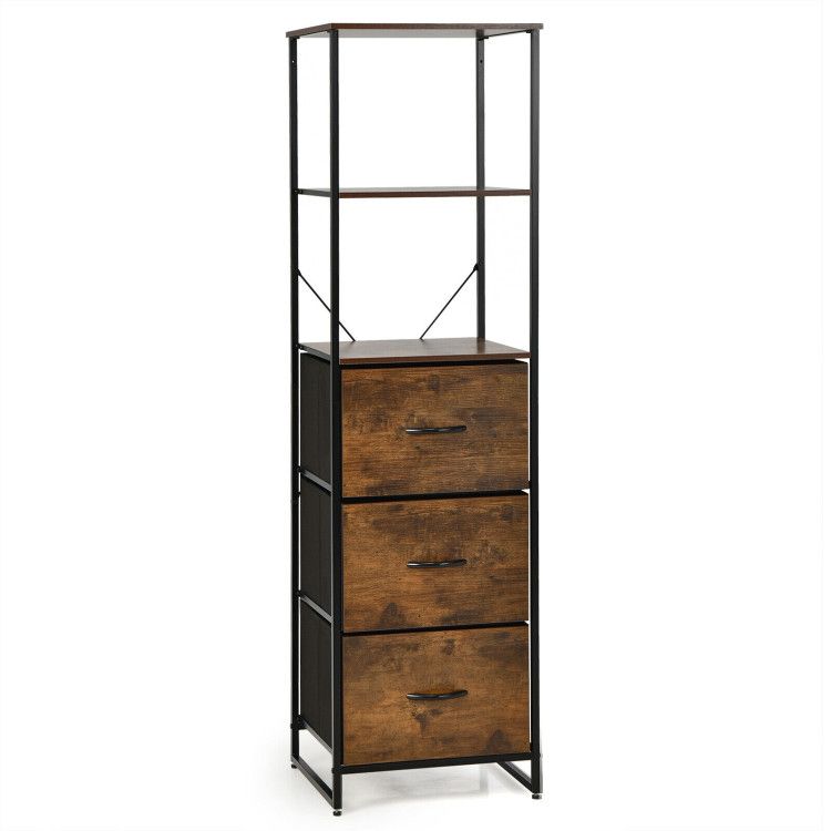 Tall Storage Rack Bookshelf with 3 Folding Drawers and 3 Shelves Tall Storage Rack Bookshelf with 3 Folding Drawers and 3 Shelves