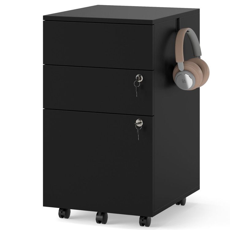 3-Drawer File Cabinet Rolling File Organizer with Lock 4 Keys for Letter Legal A4