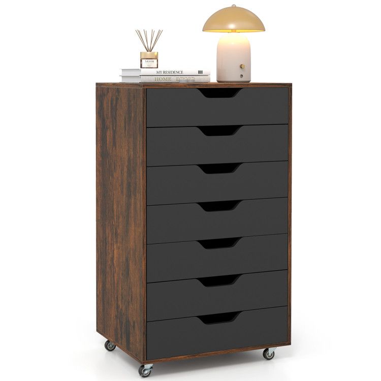 7-Drawer Chest Wooden Storage Dresser with Lockable Wheels 7-Drawer Chest Wooden Storage Dresser with Lockable Wheels