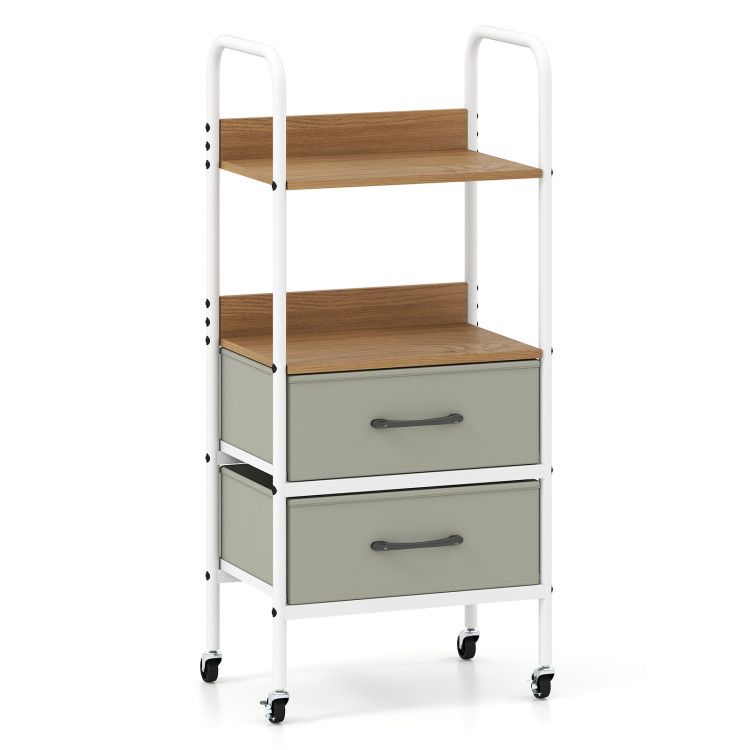 Rolling Utility Storage Cart with 2 Open Shelves and 2 Fabric Drawers Rolling Utility Storage Cart with 2 Open Shelves and 2 Fabric Drawers
