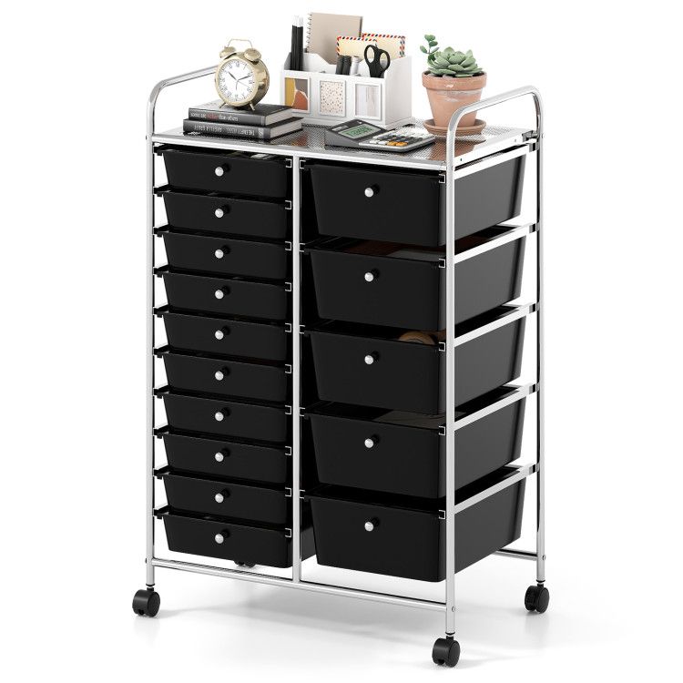 Rolling Storage Cart 15-Drawer Trolley with Chrome Plated Metal Frame Rolling Storage Cart 15-Drawer Trolley with Chrome Plated Metal Frame