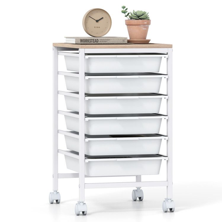 6-Drawer Rolling Storage Cart with Wooden Tabletop 6-Drawer Rolling Storage Cart with Wooden Tabletop