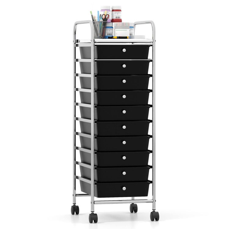10-Drawer Rolling Storage Cart with Metal Frame and Lockable Universal Wheels 10-Drawer Rolling Storage Cart with Metal Frame and Lockable Universal Wheels