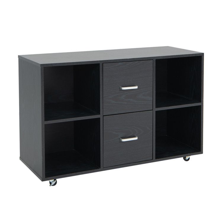 2 Drawer Wood Mobile File Cabinet with 4 Open Compartments