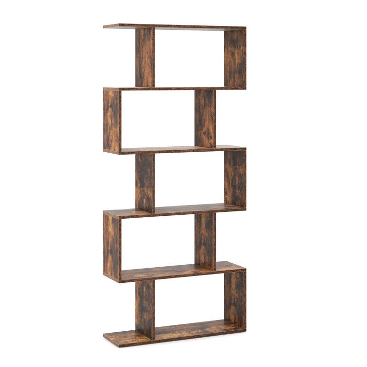 5-Tier Bookshelf with Anti-Toppling Device for Living Room Home Office