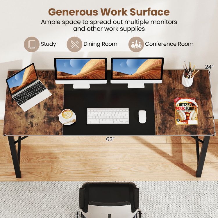 63 Inch Modern Splice Computer Desk with Heavy Duty Steel Frame 63 Inch Modern Splice Computer Desk with Heavy Duty Steel Frame