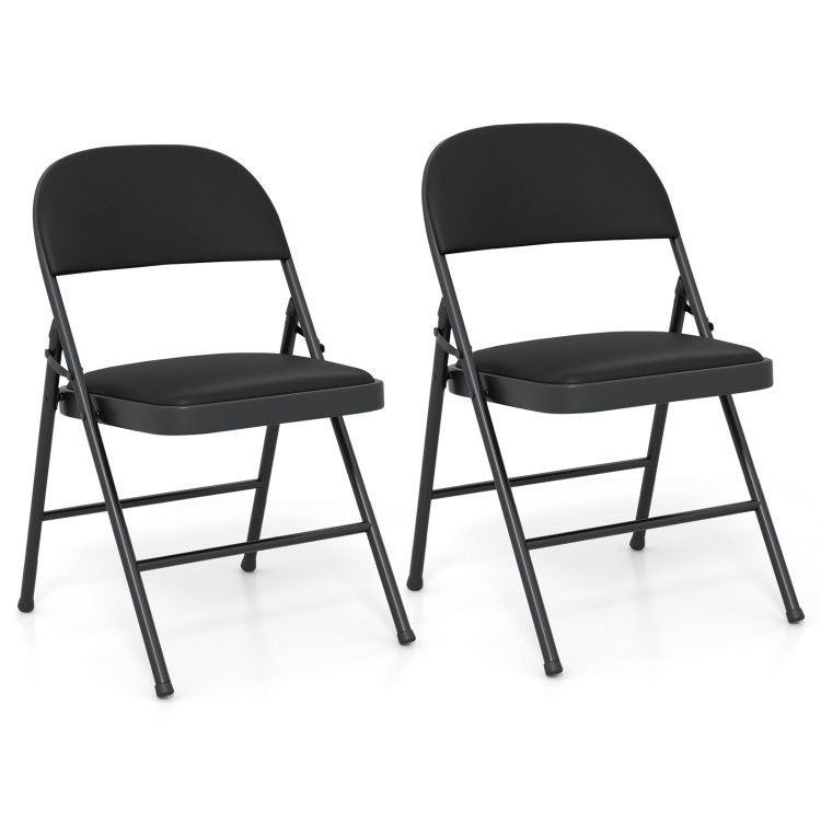 2 Pack Folding Chairs with Metal Frame and PVC Leather for Indoor Outdoor
