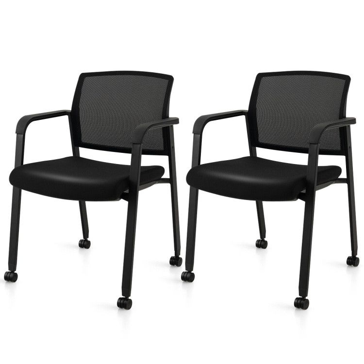 Set of 2 Stackable Rolling Office Chairs with Mesh Backrest Set of 2 Stackable Rolling Office Chairs with Mesh Backrest