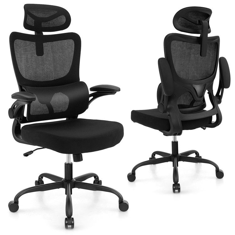 Mesh Office Chair with Adaptive Lumbar Support, Flip-up Armrests, Reclining Backrest