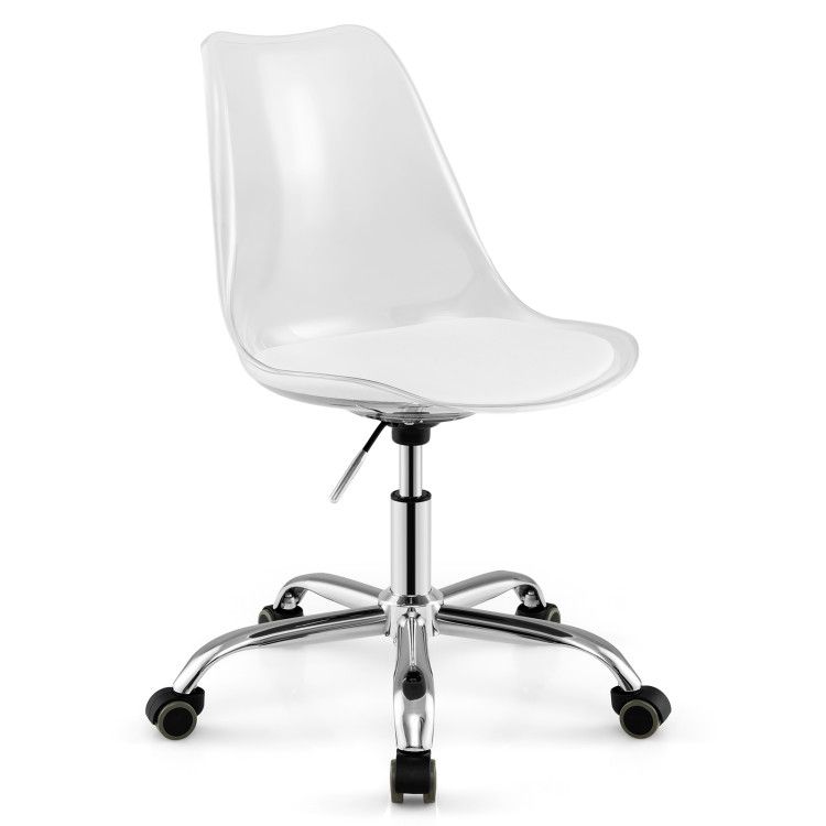 Armless Rolling Office Chair with Swivel Seat and PU Leather Cushion