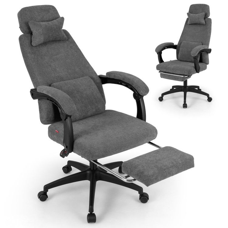 Reclining Office Chair Chenille Fabric Upholstered Computer Desk Chair
