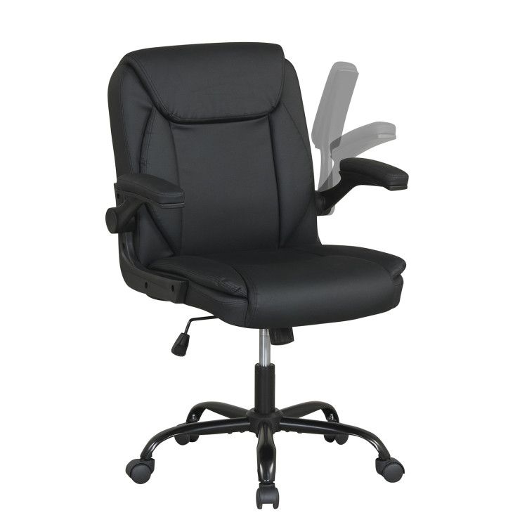 Ergonomic Leather Office Chair with Flip-up Armrests and Rocking Function