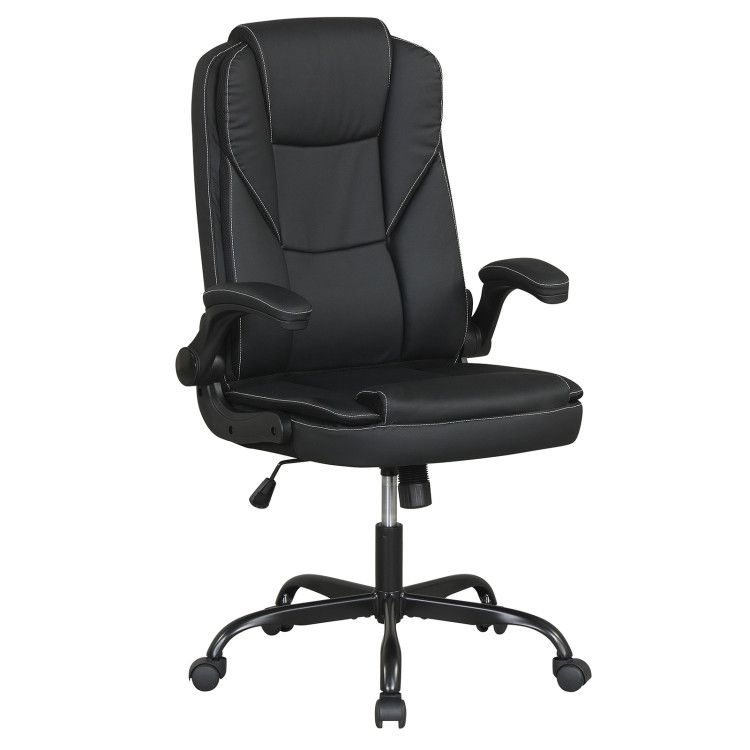 Leather Office Chair Ergonomic Computer Desk Chair with Flip-up Armrests Rocking Function