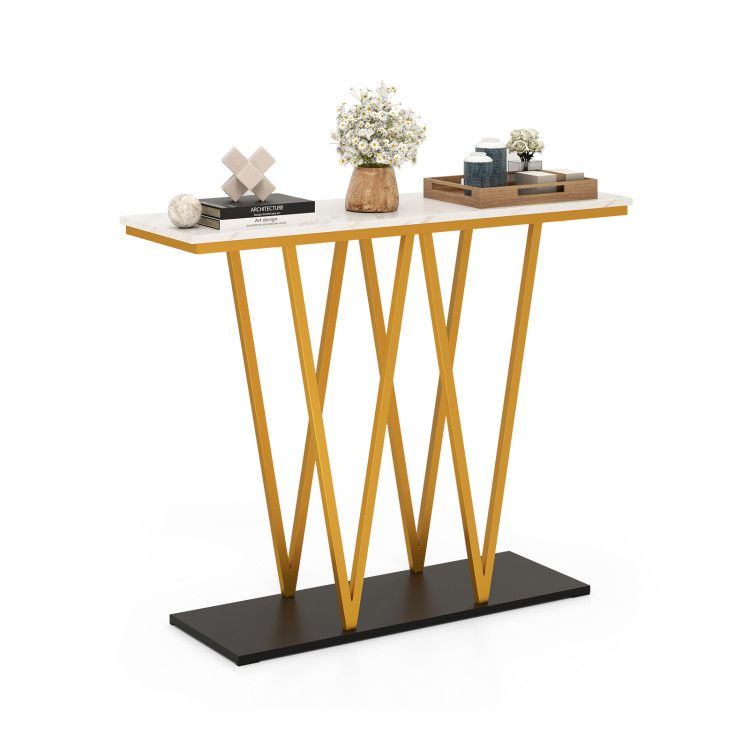 Gold Entryway Table 40 Inch Modern Console Table with Faux Marble Table and Metal Frame