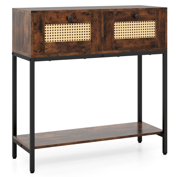 Rattan Console Table Boho Entryway Table with 2 Rattan Drawers and Open Storage Shelf Rattan Console Table Boho Entryway Table with 2 Rattan Drawers and Open Storage Shelf