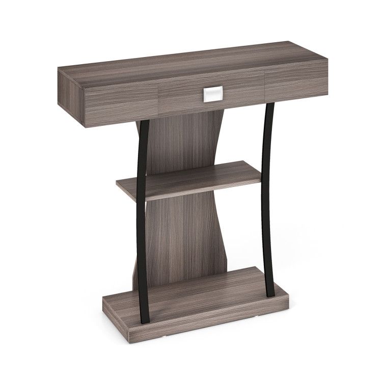 Console Table with Drawer and 2-Tier Shelves for Entryway Living Room