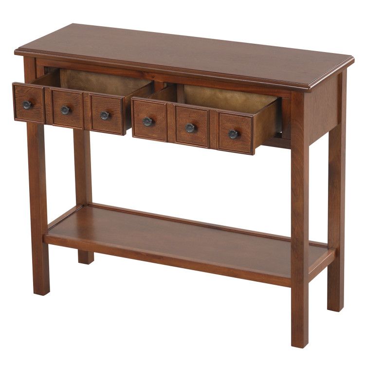 38 Inch Rustic Console Table with 2 Drawers and Bottom Open Shelf