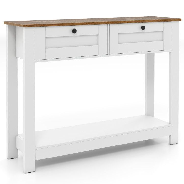 Farmhouse Console Table with 2 Drawers 42 inch Long Narrow Entryway Table