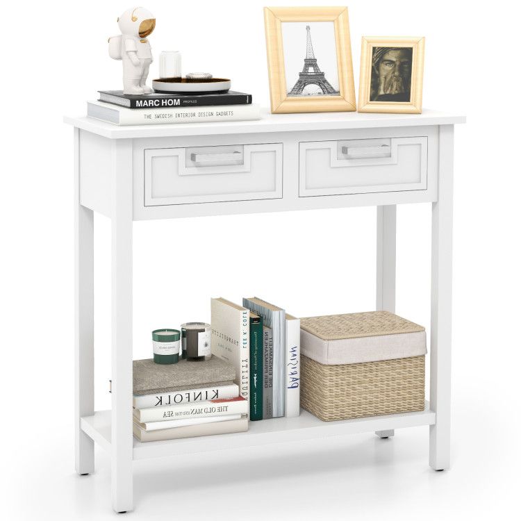 Narrow Console Table with Drawers and Open Storage Shelf Narrow Console Table with Drawers and Open Storage Shelf