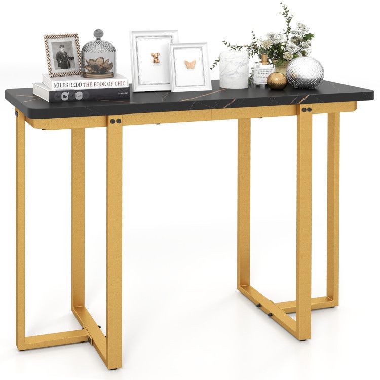 42 Inches Modern Faux Marble Entryway Table with Geometric Metal Frame