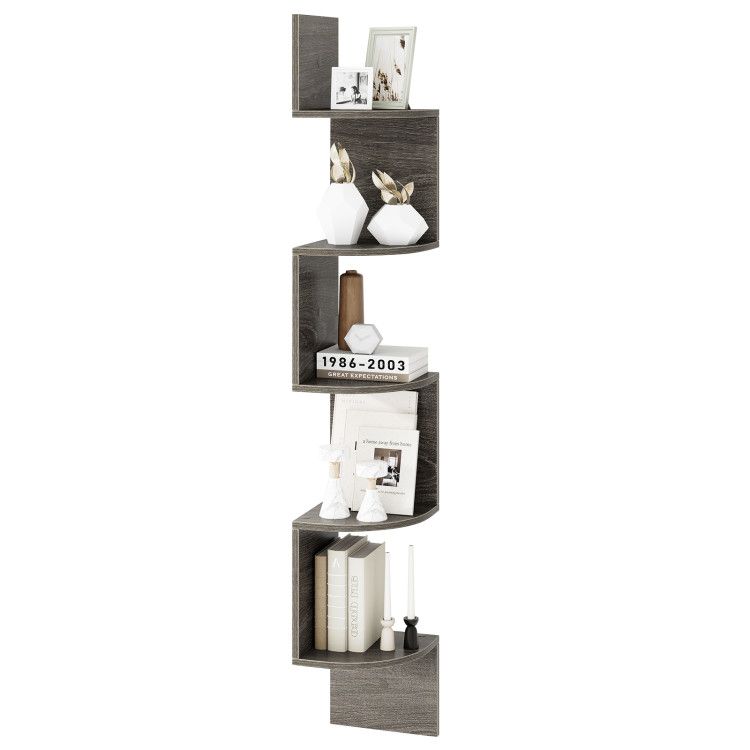 5-Tier Corner Shelf Floating Bookshelf Wall Mounted Storage Organizer