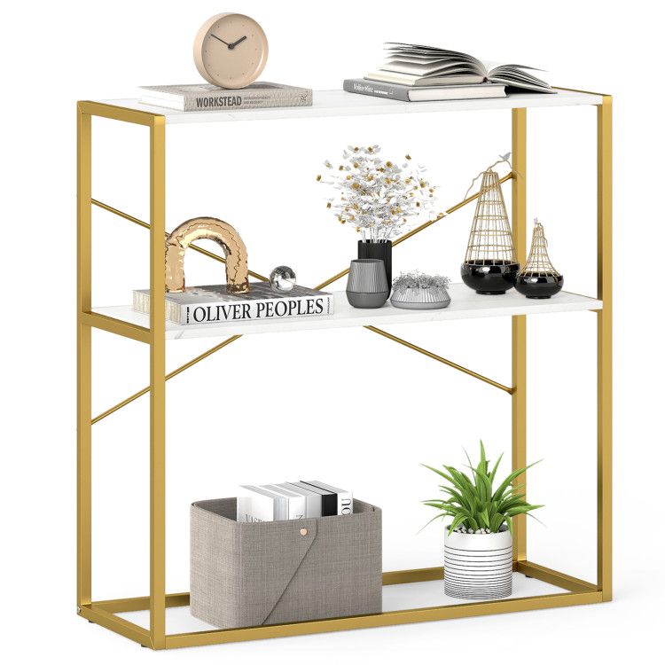 36" Console Table 2-Tier Entryway Table with Wooden Open Shelves and Metal Frame