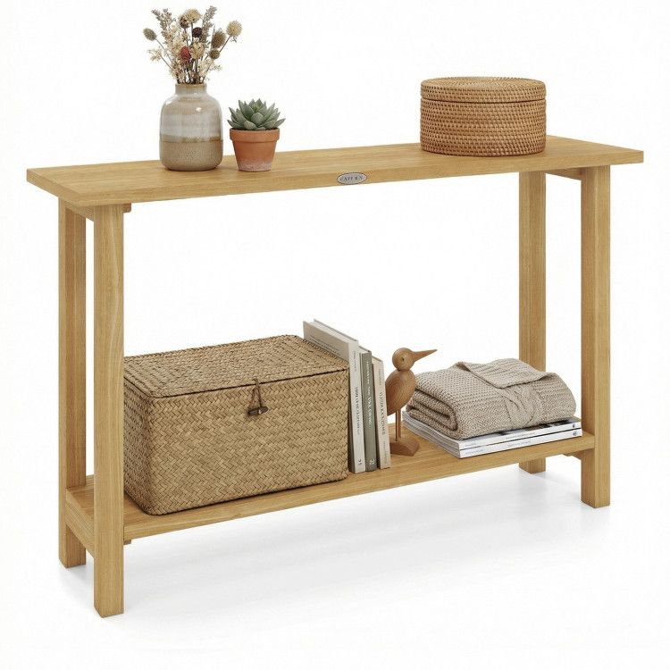 47 Inch Solid Wood Console Table with Teak Wood Frame and Storage Shelf 47 Inch Solid Wood Console Table with Teak Wood Frame and Storage Shelf