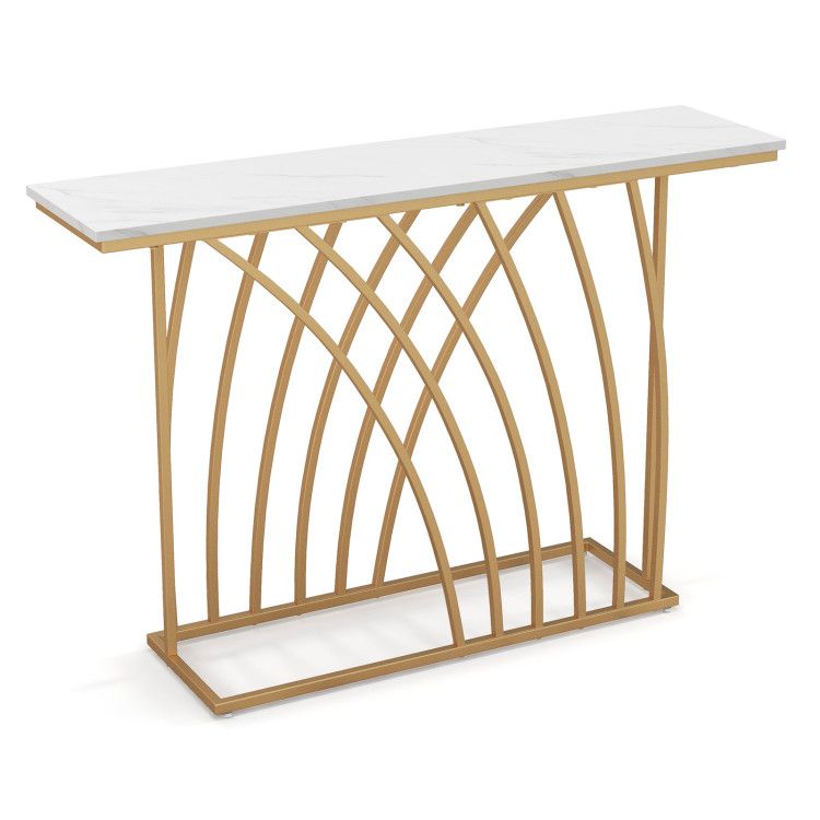 48 Inch Gold Console Table with White Faux Marble Tabletop 48 Inch Gold Console Table with White Faux Marble Tabletop
